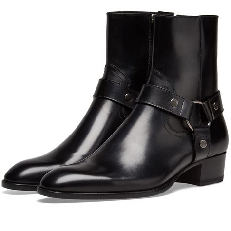 Saint Laurent Wyatt Harness Boots In Smooth Leather.